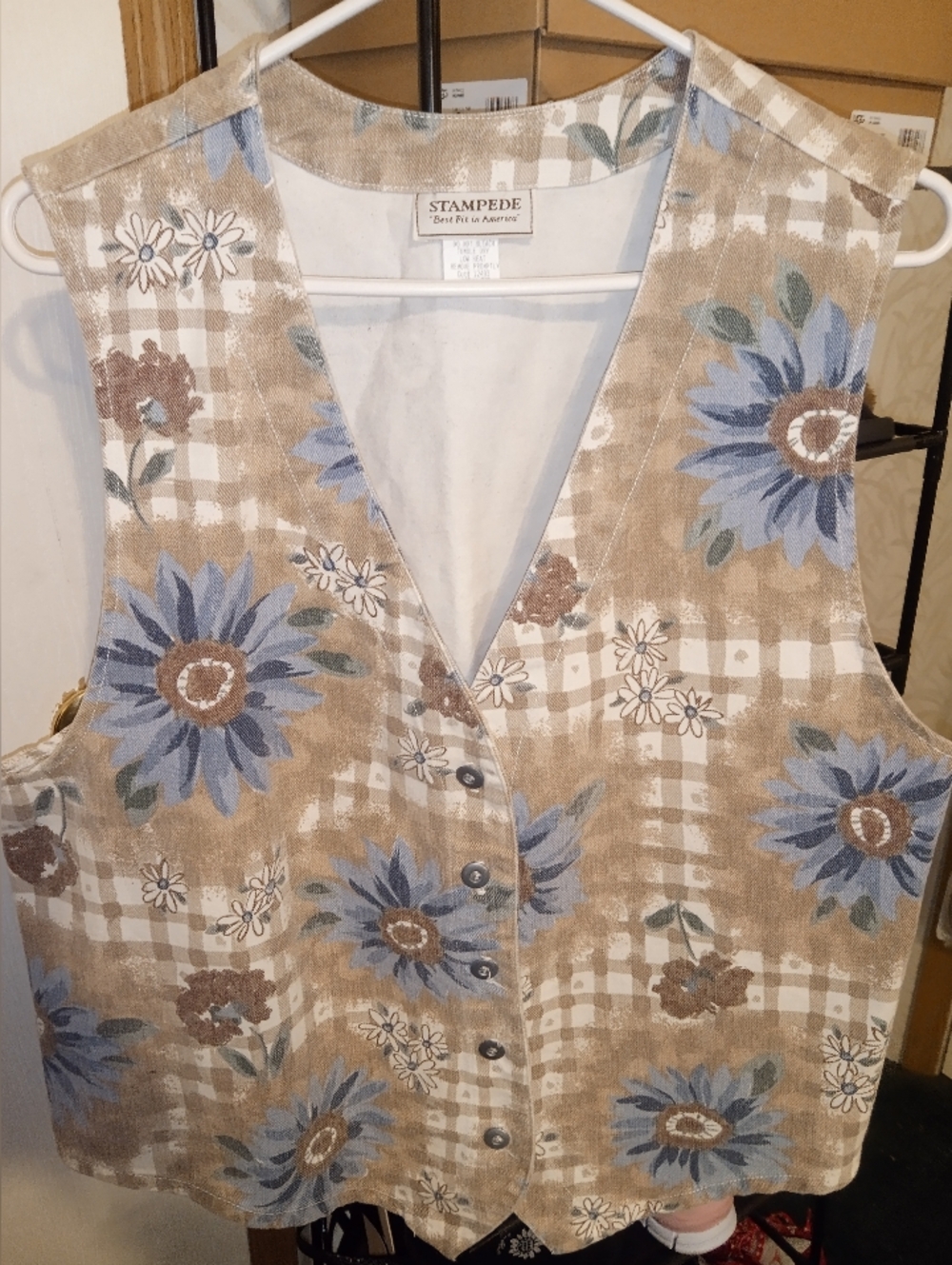 SALE💥Vintage Stampede Cream And Blue Floral Button Front Vest Made In USA~L